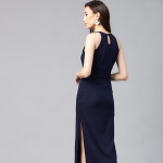 Women Navy Blue Solid Midi Sheath Dress